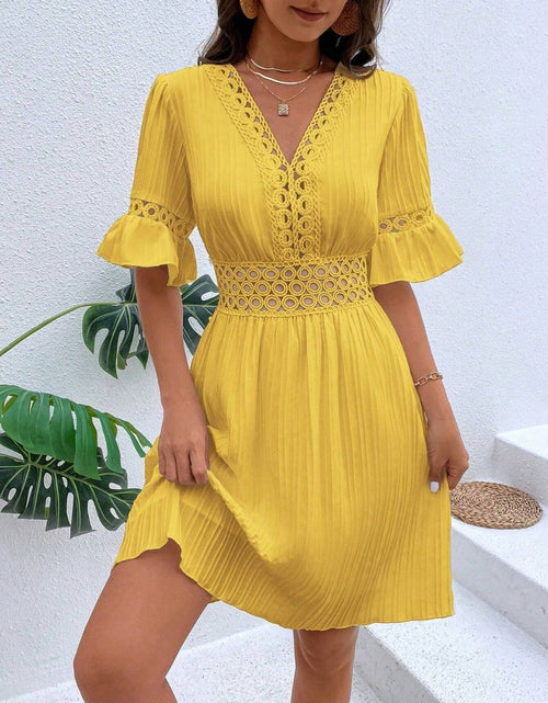 Load image into Gallery viewer, Cutout V-Neck Flounce Sleeve Mini Dress
