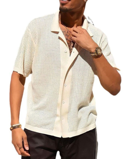 Load image into Gallery viewer, Men's Full Size Openwork Button Down Collared Neck Shirt Plus Size
