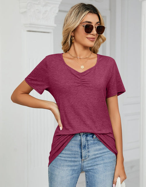 Load image into Gallery viewer, Ruched V-Neck Short Sleeve T-Shirt
