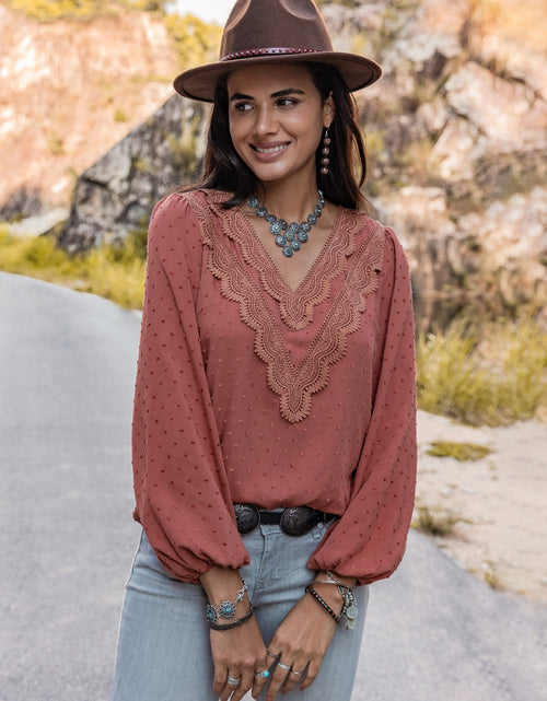 Load image into Gallery viewer, Swiss Dot V-Neck Blouse
