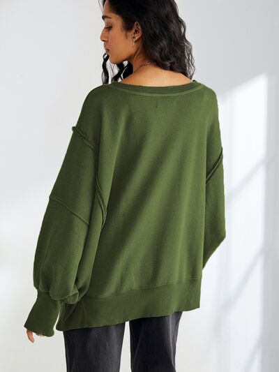 Load image into Gallery viewer, Slit Round Neck Dropped Shoulder T-Shirt
