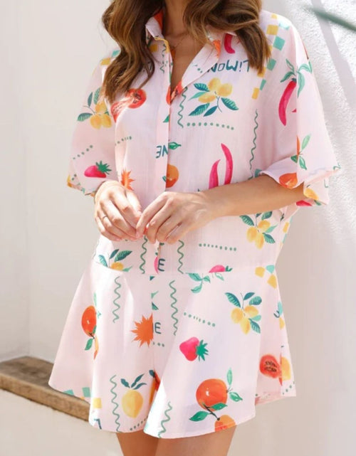 Load image into Gallery viewer, Printed Collared Neck Half Sleeve Romper
