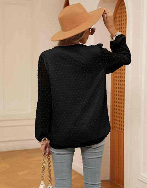 Load image into Gallery viewer, Swiss Dot Contrast V-Neck Blouse
