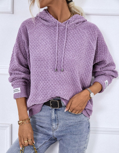 Load image into Gallery viewer, Texture Drawstring Long Sleeve Hooded Sweater
