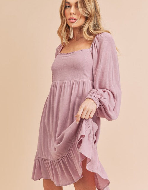 Load image into Gallery viewer, Aemi + Co Ruffled Hem Square Neck Balloon Sleeve Mini Dress
