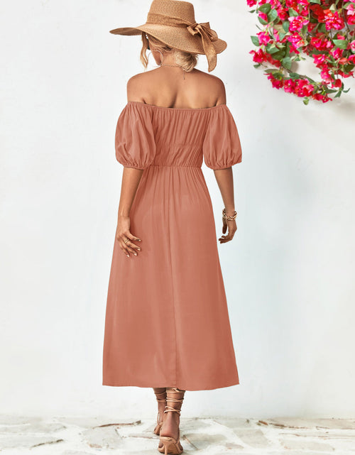 Load image into Gallery viewer, Off-Shoulder Balloon Sleeve Midi Dress

