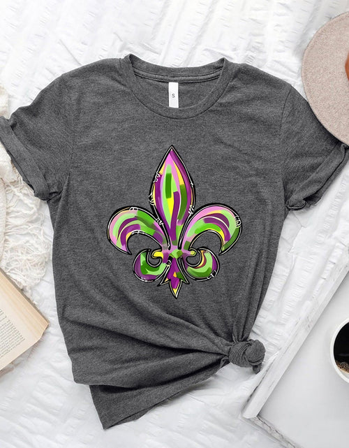 Load image into Gallery viewer, Mardi Gras Graphic Round Neck Short Sleeve T-Shirt
