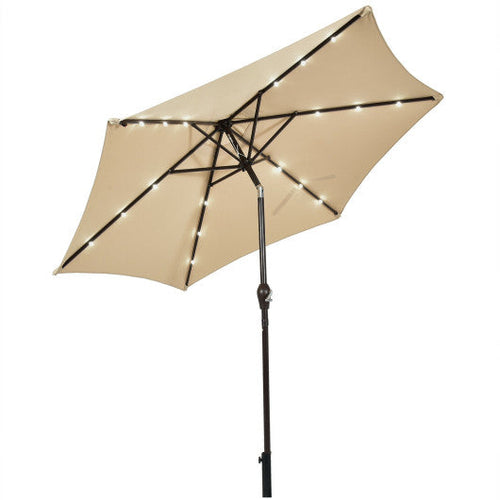 Load image into Gallery viewer, 9 Feet Solar LED Lighted Patio Market Umbrella Tilt Adjustment Crank Lift-Beige
