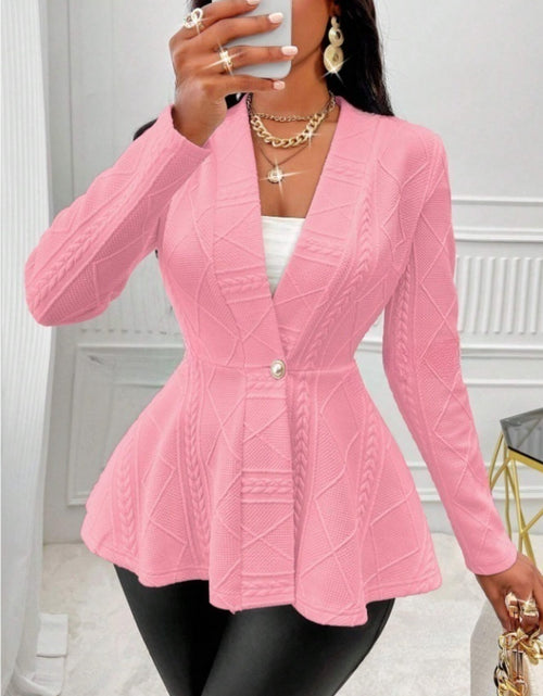 Load image into Gallery viewer, One Button Textured Peplum Cardigan
