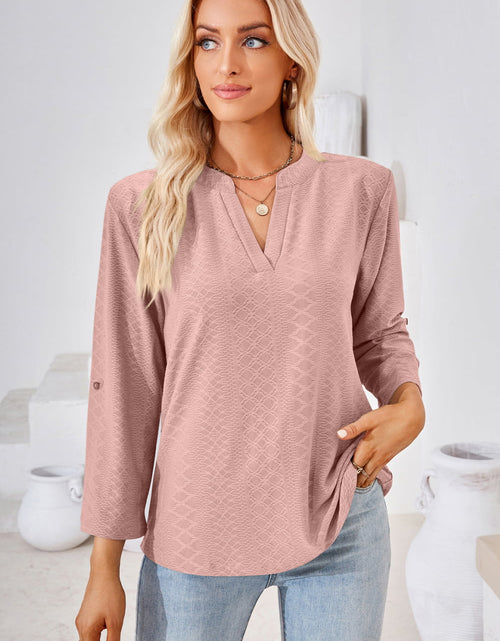 Load image into Gallery viewer, V-Neck Roll-Tap Sleeve Blouse
