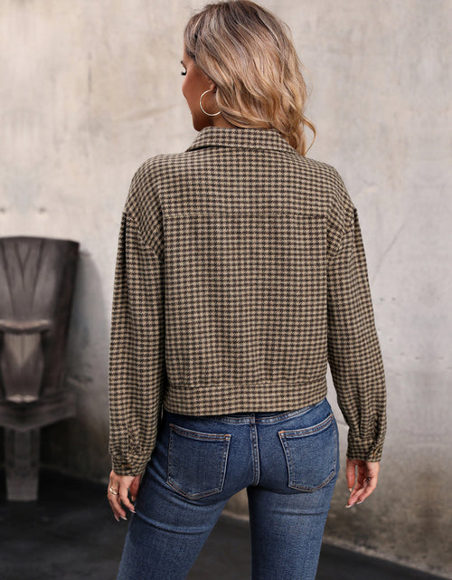 Load image into Gallery viewer, Perfee Houndstooth Collared Neck Button Up Jacket
