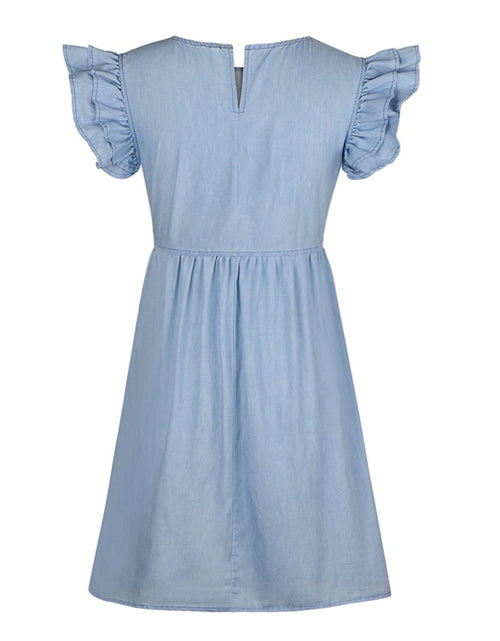 Load image into Gallery viewer, Full Size Ruffled Round Neck Cap Sleeve Denim Dress
