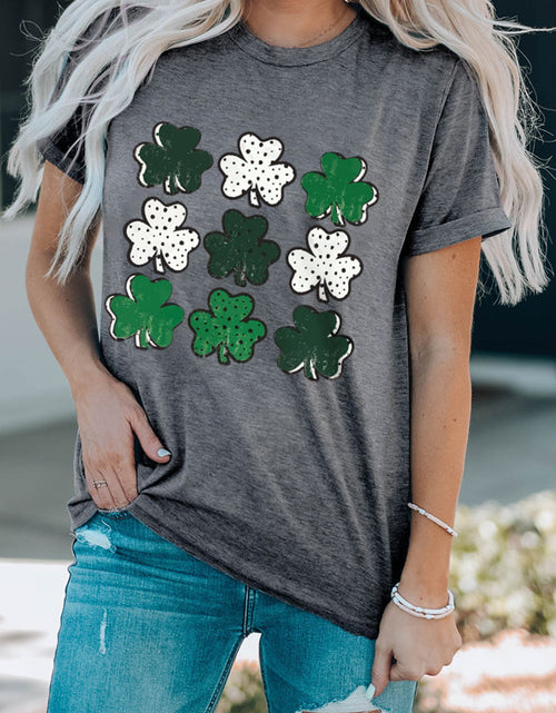 Load image into Gallery viewer, Lucky Clover Round Neck Short Sleeve T-Shirt
