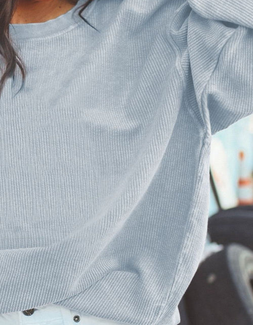 Load image into Gallery viewer, Ribbed Round Neck Drop Shoulder Sweatshirt
