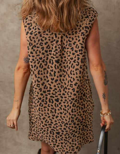 Load image into Gallery viewer, Leopard Johnny Collar Sleeveless Mini Dress
