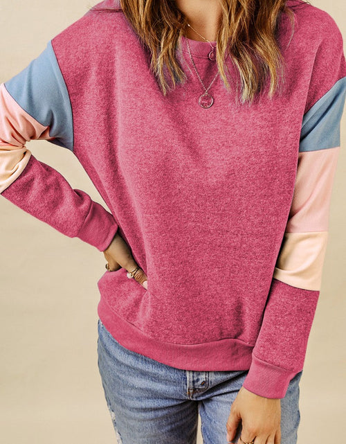 Load image into Gallery viewer, Color Block Round Neck Long Sleeve Sweatshirt
