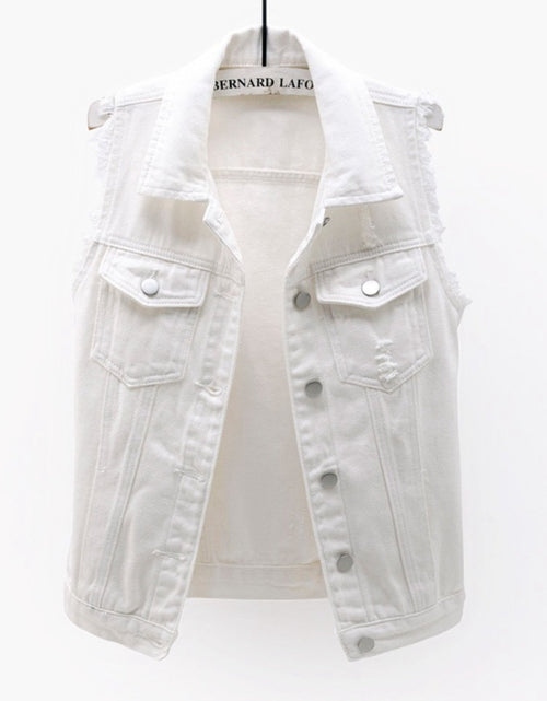 Load image into Gallery viewer, Full Size Button Down Raw Hem Sleeveless Denim Jacket Plus Size
