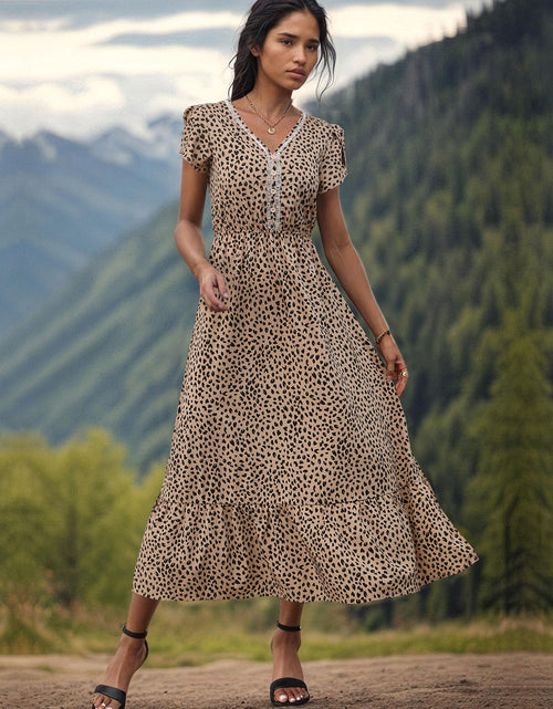 Load image into Gallery viewer, Perfee Slit Printed V-Neck Short Sleeve Dress
