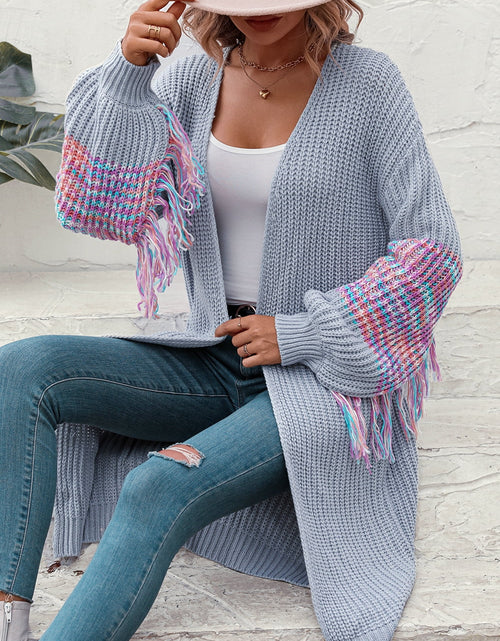 Load image into Gallery viewer, Fringe Sleeve Dropped Shoulder Cardigan
