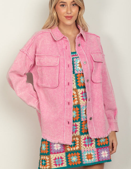 Load image into Gallery viewer, VERY J Full Size Button Up Raw Hem Long Sleeve Jacket
