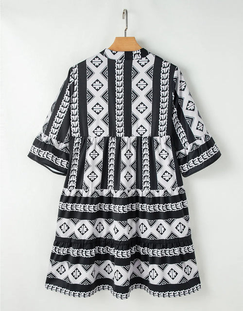 Load image into Gallery viewer, Tiered Printed Notched Half Sleeve Dress
