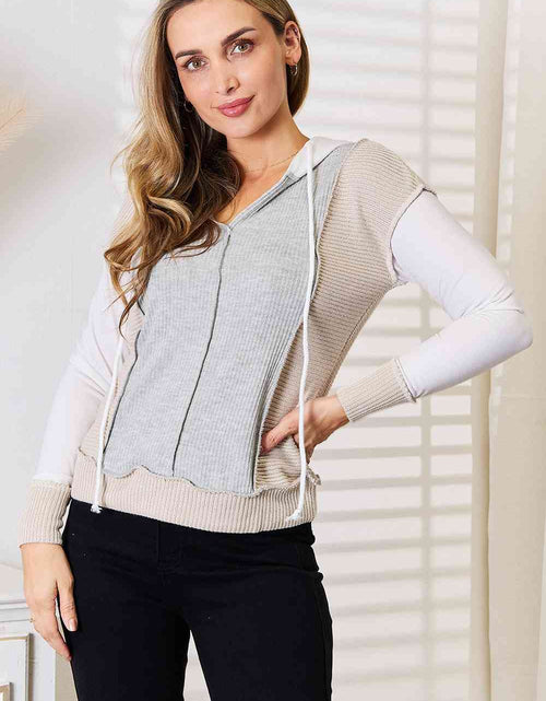 Load image into Gallery viewer, Double Take Color Block Exposed Seam Drawstring Hoodie
