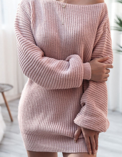 Load image into Gallery viewer, Boat Neck Long Sleeve Mini Sweater Dress
