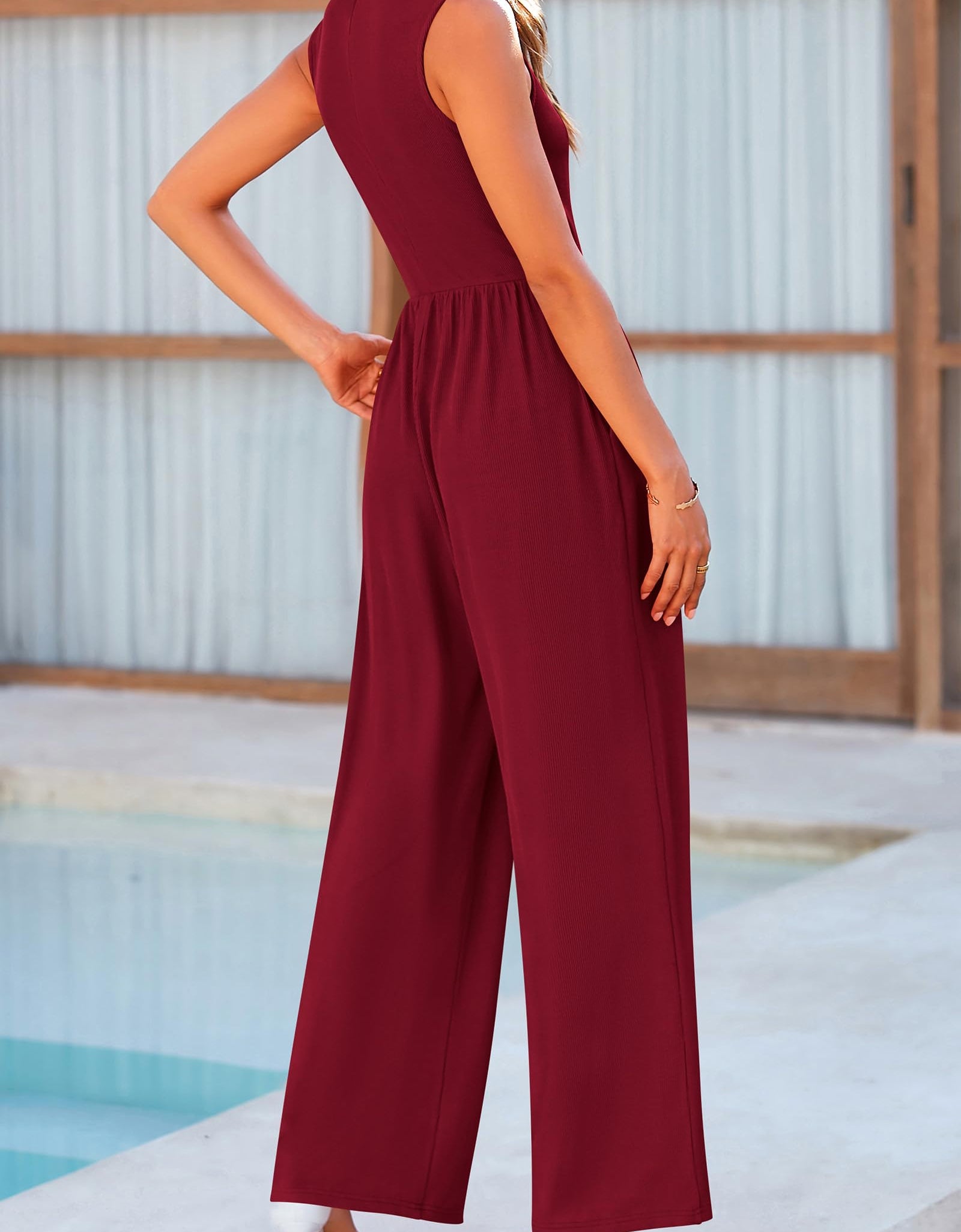 Mock Neck Sleeveless Wide Leg Jumpsuit