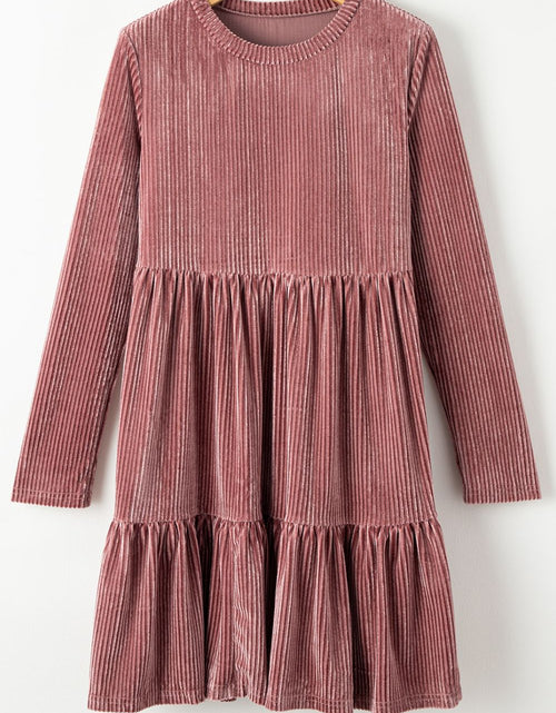 Load image into Gallery viewer, Ruffle Hem Round Neck Long Sleeve Dress
