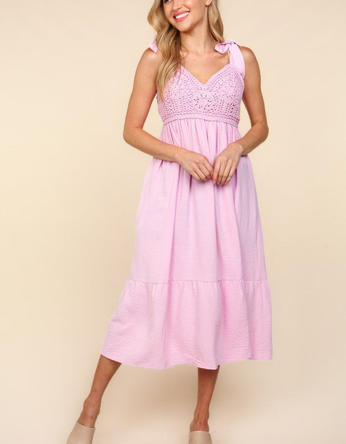 Load image into Gallery viewer, Haptics Crochet Lace Ruffle Hem Cami Midi Dress
