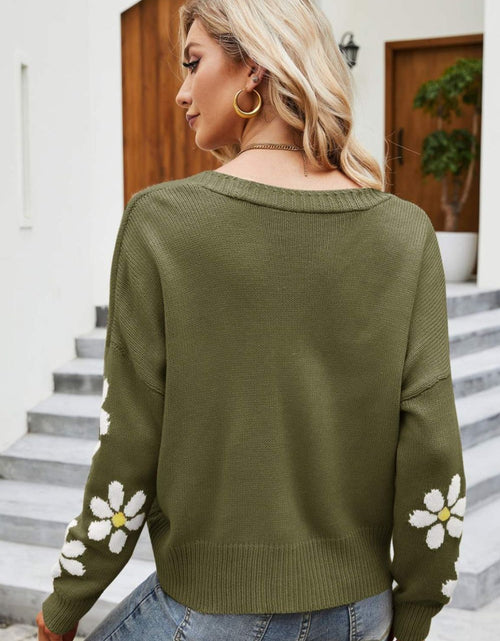 Load image into Gallery viewer, Floral Ribbed Trim Drop Shoulder Cardigan

