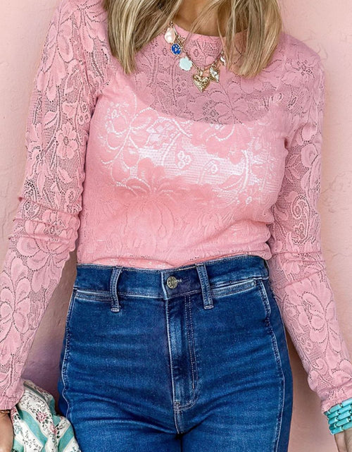 Load image into Gallery viewer, Lace Flower Round Neck Long Sleeve Top
