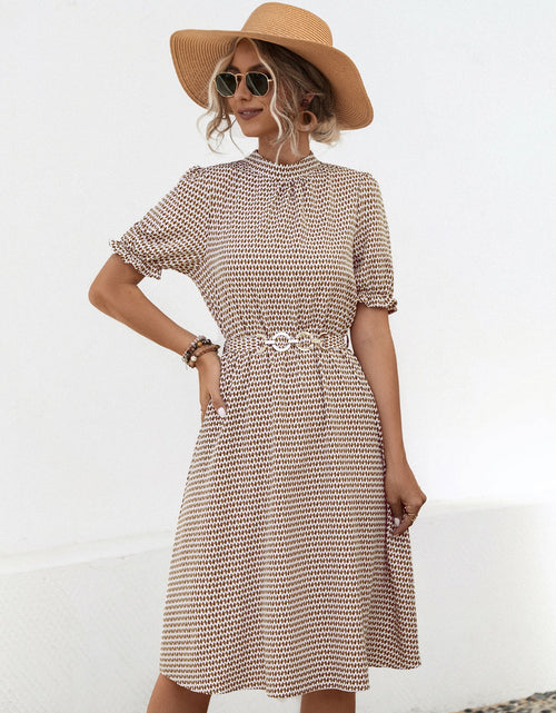 Load image into Gallery viewer, Printed Mock Neck Flounce Sleeve Dress
