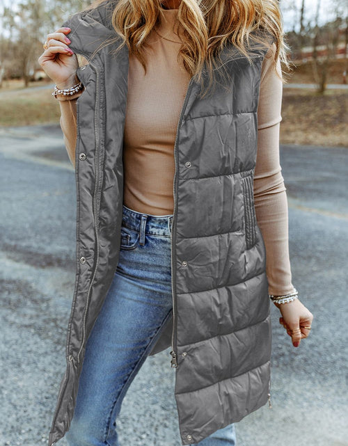 Load image into Gallery viewer, Longline Hooded Sleeveless Puffer Vest
