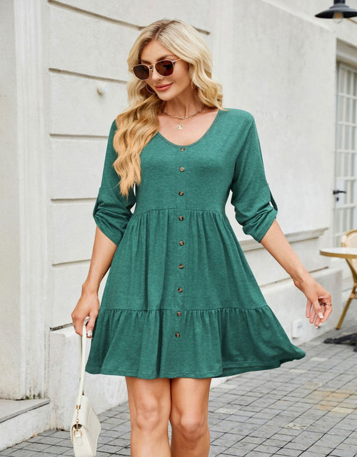 Load image into Gallery viewer, Tiered Ruched V-Neck Mini Dress

