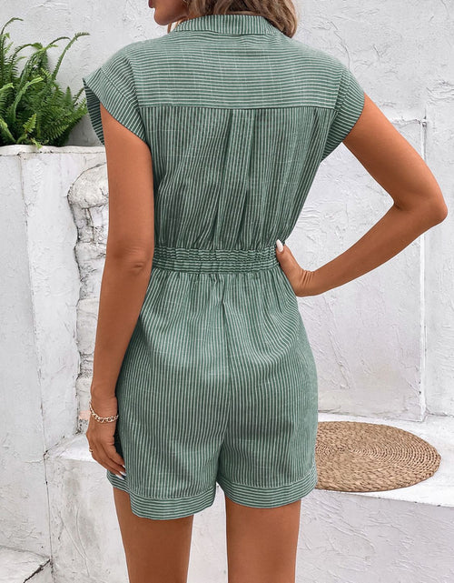 Load image into Gallery viewer, Perfee Striped Notched Tie Waist Romper
