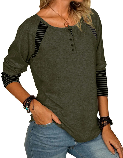 Load image into Gallery viewer, Full Size Striped Quarter Button Long Sleeve T-Shirt
