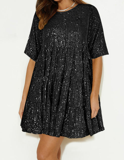 Load image into Gallery viewer, Sequin Round Neck Half Sleeve Mini Dress
