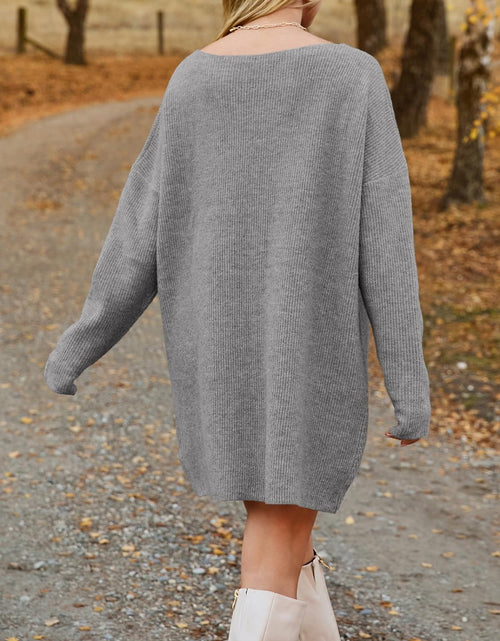 Load image into Gallery viewer, V-Neck Dropped Shoulder Sweater Dress
