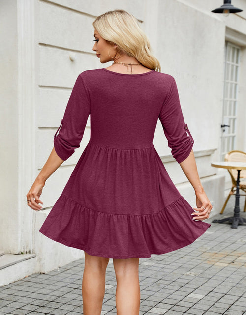 Load image into Gallery viewer, Tiered Ruched V-Neck Mini Dress
