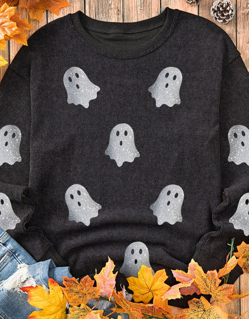 Load image into Gallery viewer, Glitter Ghost Round Neck Long Sleeve Sweatshirt
