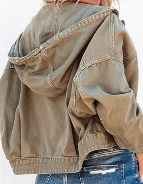Load image into Gallery viewer, Hooded Dropped Shoulder Denim Jacket
