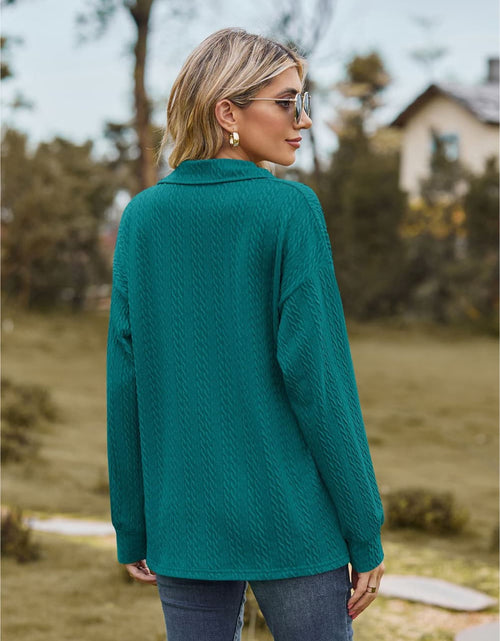 Load image into Gallery viewer, Collared Neck Cable-Knit Long Sleeve Blouse
