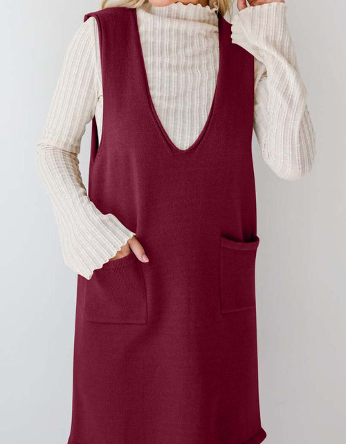 Load image into Gallery viewer, Lovelet Pocketed V-Neck Mini Sweater Overall Dress
