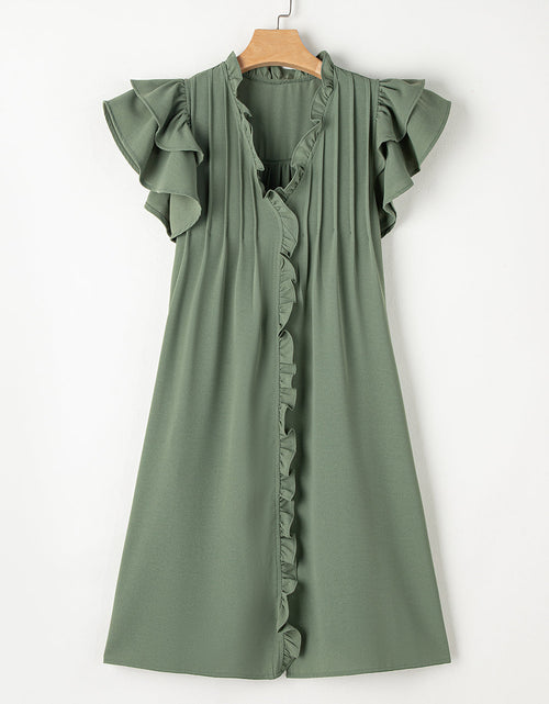 Load image into Gallery viewer, Ruffled V-Neck Cap Sleeve Mini Dress
