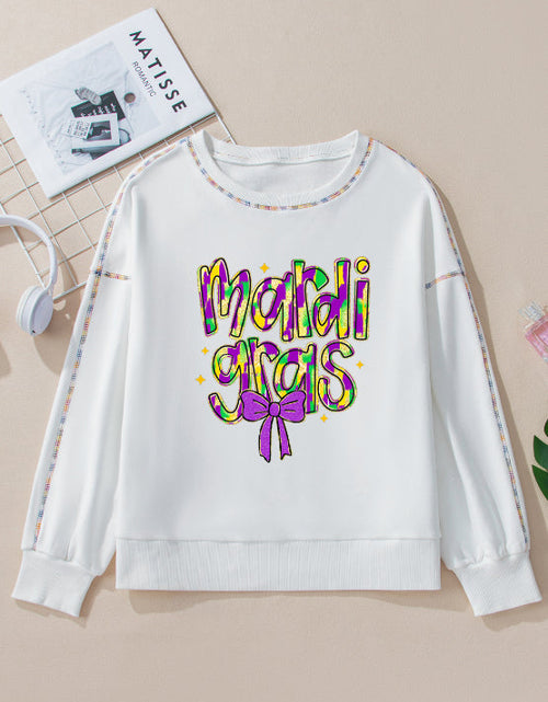 Load image into Gallery viewer, MARDI GRAS Round Neck Long Sleeve Sweatshirt
