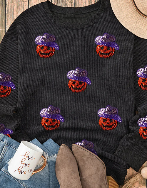 Load image into Gallery viewer, Sequin Pumpkin Long Sleeve Sweatshirt
