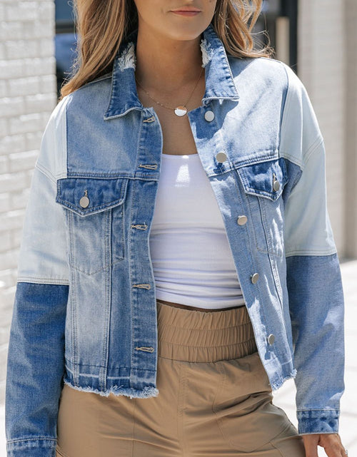 Load image into Gallery viewer, Distressed Button Up Drop Shoulder Denim Jacket
