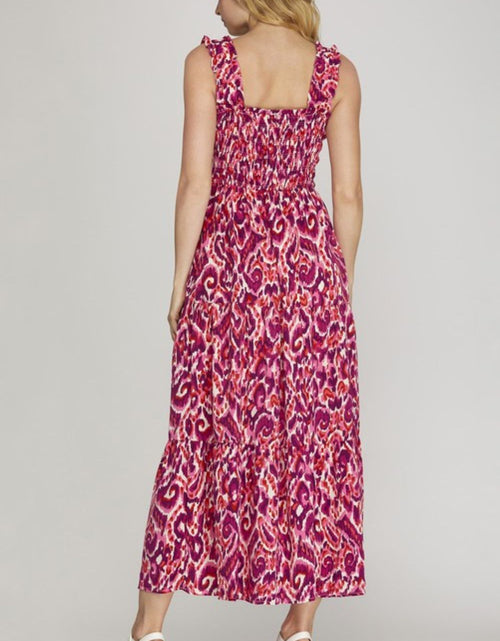 Load image into Gallery viewer, She + Sky Full Size Smocked Printed Wide Strap Tiered Dress Plus Size
