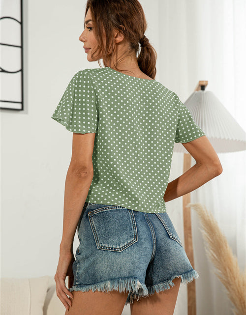 Load image into Gallery viewer, Decorative Button V-Neck Tied Blouse
